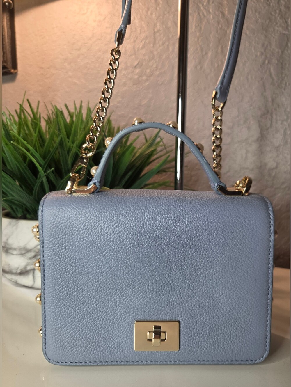 Kate Spade Maisie Serrano Place Pearl Blue Leather Crossbody Bag